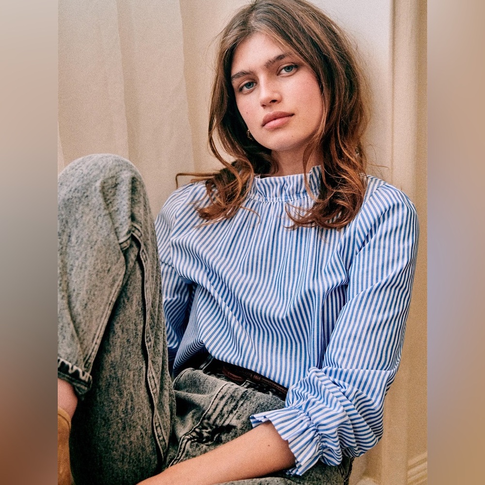 Sezane Clothilde Blouse Rayures Bleu / Ecru - Size 36